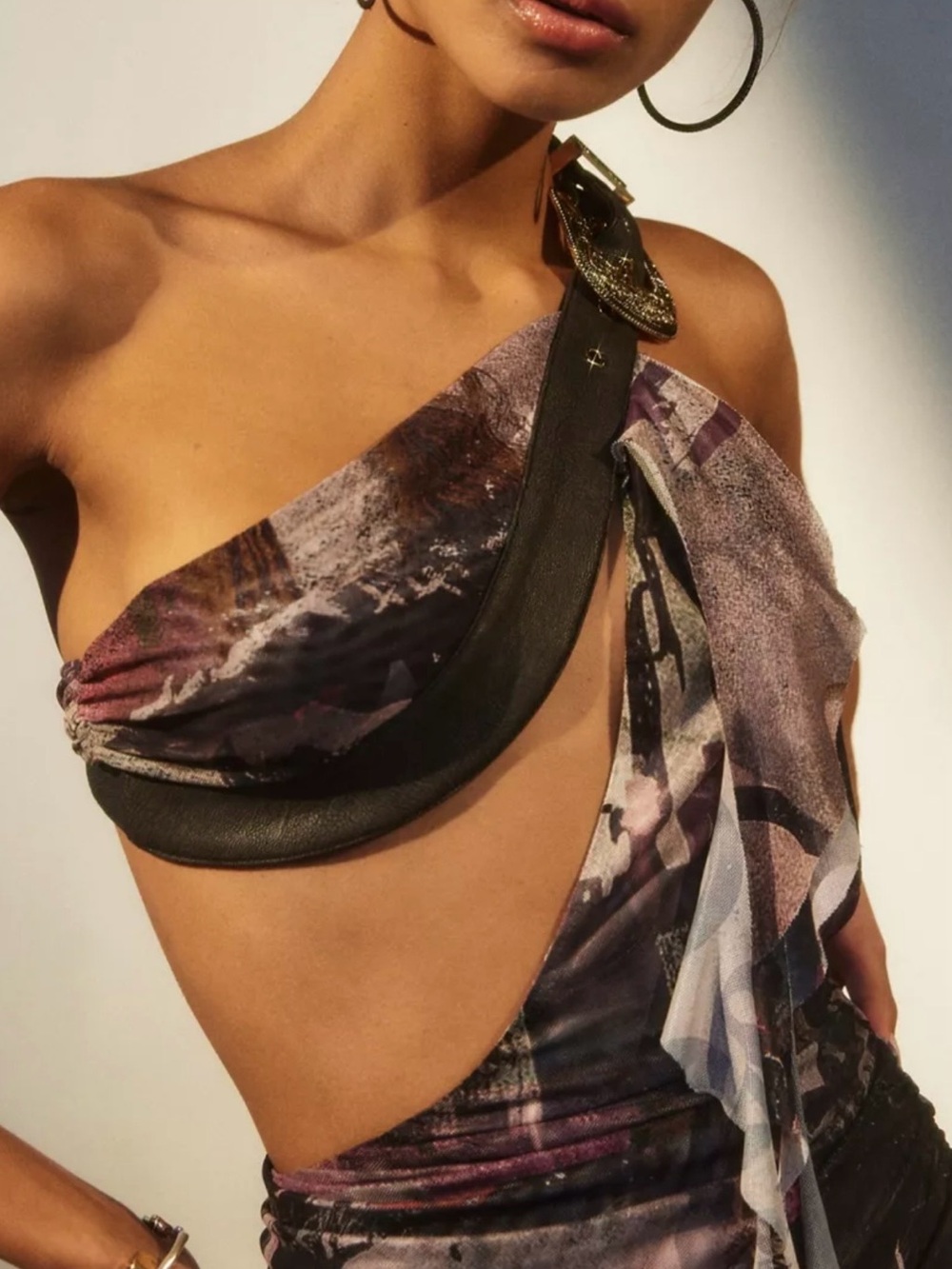 Jaded London One-Shoulder Purple Print Asymmetric Draped Dress - Picture 3 of 5